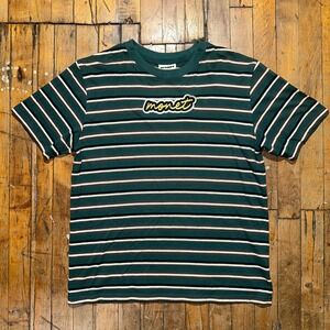 Monet Skateboard Tee Shirt Boys Small Green Striped Short Sleeve Pullover Logo